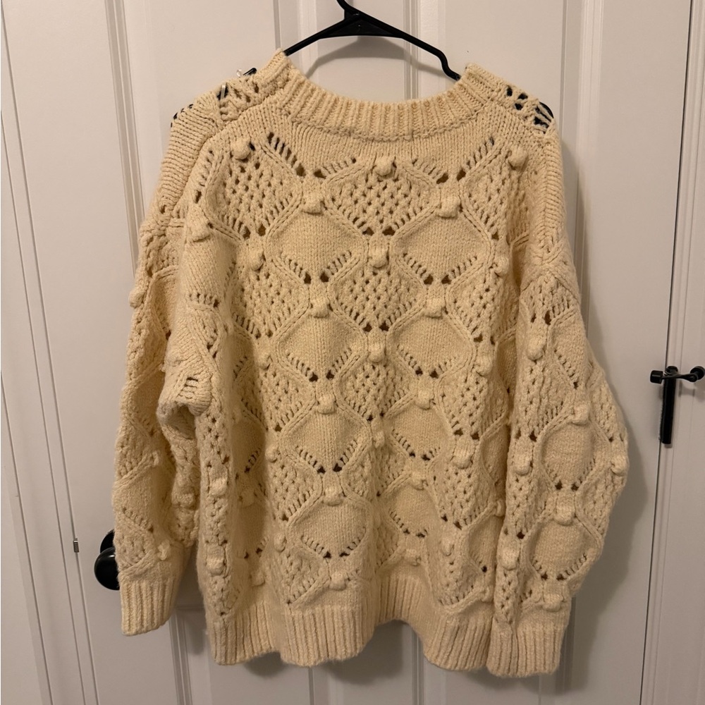 Altar'd State Cream Openwork Bobble Knit Sweater